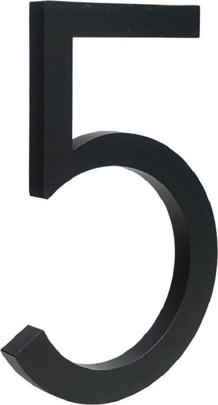 zwart huisnummer 5 - zwart modern huisnummer- 20cm hoog
