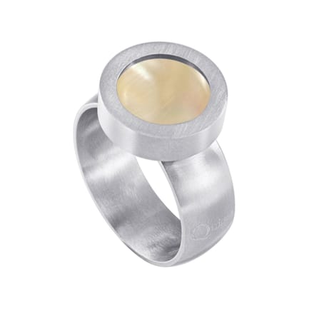 Quiges RVS Schroefsysteem Ring Zilverkleurig Mat 20mm met Verwisselbare Perzikkleur Schelp 12mm Mini Munt