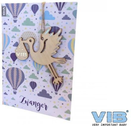 Wenskaart met Houten Hanger Ooievaar 'Zwanger'