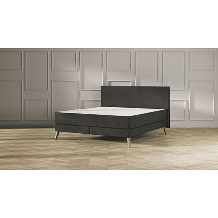 Emma Original Elite Boxspring Bed 200x200 - Donkergrijs - Effen Hoofdbord - Beukenhout Pootjes