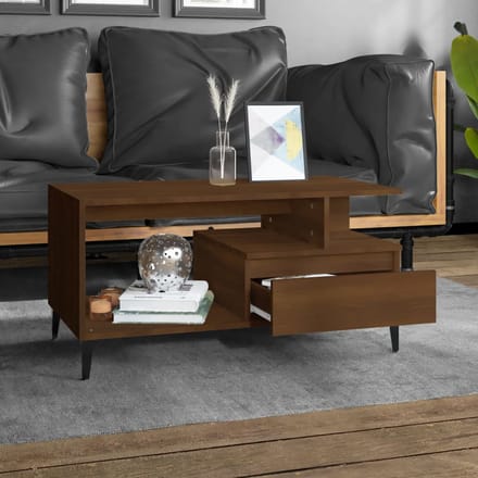 vidaXL - Salontafel - 90x49x45 - cm - bewerkt - hout - bruineiken