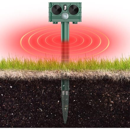 Ultrasoon dierenverjager voor buiten op zonne-energie, waterdicht met bewegingssensor en LED-stroboscoop groen