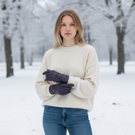 Dames winterhandschoenen met paars Italiaans leer en zachte wollen voering en studs