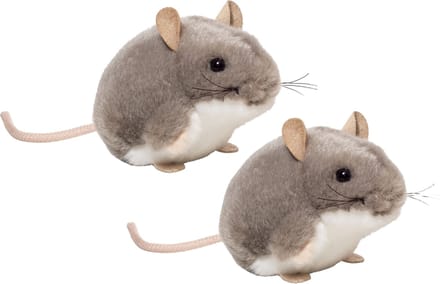 Hermann Teddy Knuffeldier Muis - 2x - pluche stof - premium kwaliteit knuffels - grijs - 9 cm