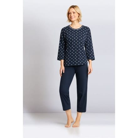 Hajo dames pyjama blauw met 7/8 broek - Blauw - Maat - 40/42