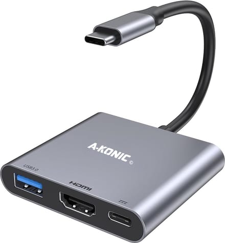 A-KONIC USB C Hub 3 in 1 – 4K HDMI – USB-C Opladen 100W / Power delivery – USB 3.0 – USB Splitter - SpaceGray
