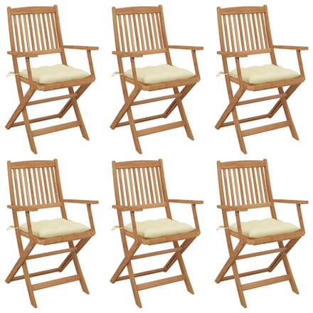 vidaXL - Inklapbare - stoelen - 6 - st - met - kussens - massief - acaciahout