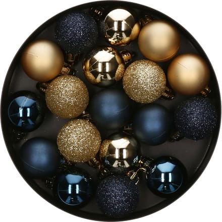 Atmosphera Kerstballen - 18ST - blauw/ goud - glans en mat - D3 cm - kunststof