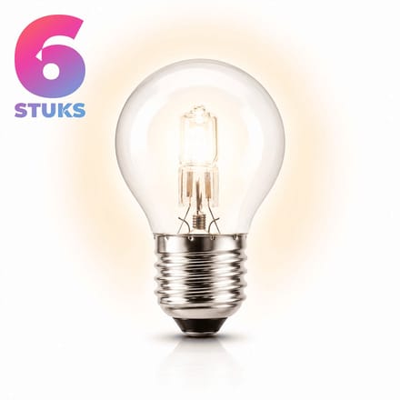 6x Kogel Halogeenlamp E27 - 28W - Warm Wit Licht (2700K) - 370 lm - 2 jaar - Dimbaar