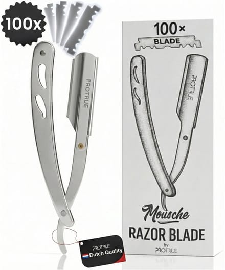ProTrue Barbiersmes met 100 Scheermesjes - Shavette Open Scheermes - Klassiek Kappersmes - Safety razor - Straight Razor