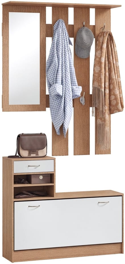 HOMCOM-Entree-opbergset-90x10x102 cm-spaanplaat-walnoot