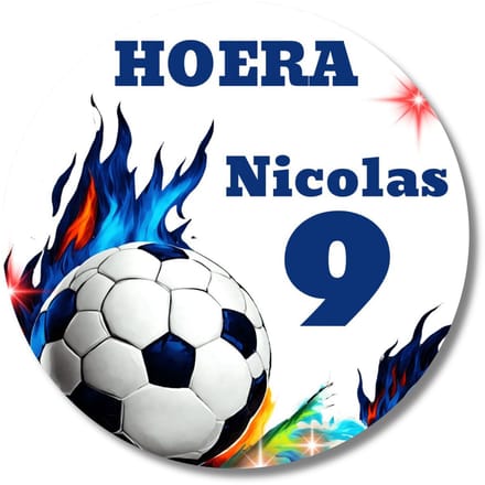 Voetbal traktatiestickers met naam & leeftijd – 20 stuks – 40 mm – glossy