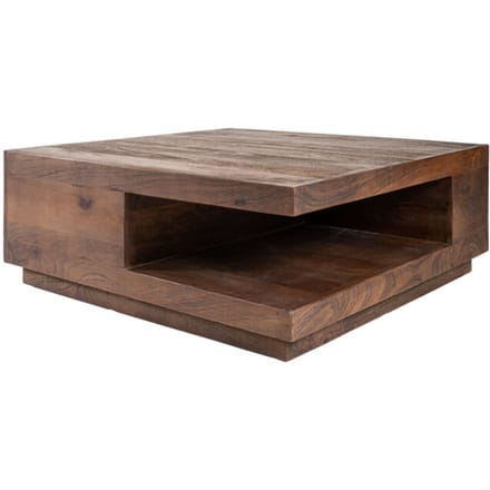 Salontafel Bram - Espresso Mangohout - 80 x 80 cm - Vierkant - met opbergruimte