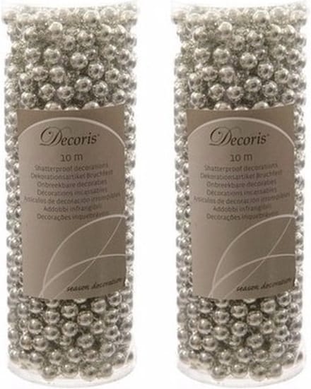 Decoris Kralenslinger - 4x stuks - zilver - 10 meter - kunststof - glans - kerstslinger - kerstversiering