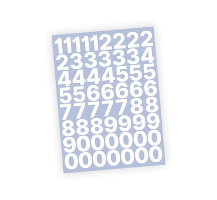 Cijfer stickers / Plaknummers - Stickervel Set - Wit - 3cm hoog - Geschikt voor binnen en buiten - Standaard lettertype - Glans