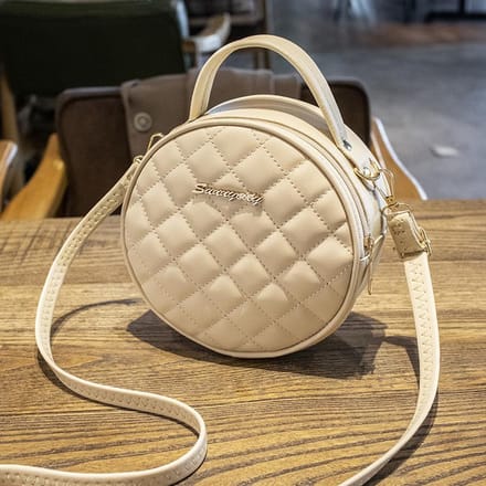 Retro Kleine Ronde Tas Dames Tas Dames Geborduurde Messenger Bag beige