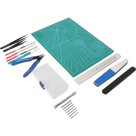 Ensemble d'outils de modélisme DIY Outils de modélisme Pince à épiler Règle Lime Tapis Kit pour Fan de Modélisme blue