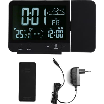 Projectie Wekker Draadloze Binnen Buiten Thermometer Temperatuur Vochtigheidsmeter black