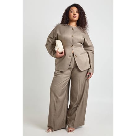 boohoo Dames Plus Getailleerde Wijde Pijpenbroek | Taupe | Maat: 46