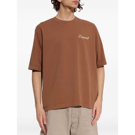 Dsquared2 t-shirt bruine man logo geborduurd
