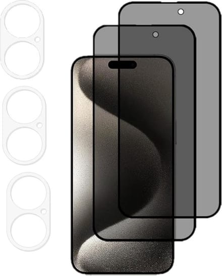 Privacy Screenprotector 3x en Camera lens protector 3x - Glasplaatje - Tempered glass Screen protector Geschikt voor: iPhone 16 - Beschermglas