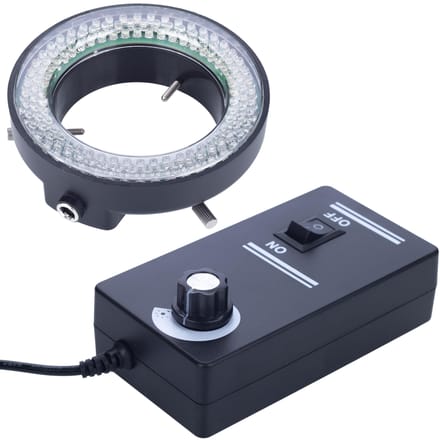 Rosfix Mikroscooplamp Regelbaar - 144xLED - Dimmer, Voeding - Ring Ø60–95 mm, Koel, Gelijkmatig