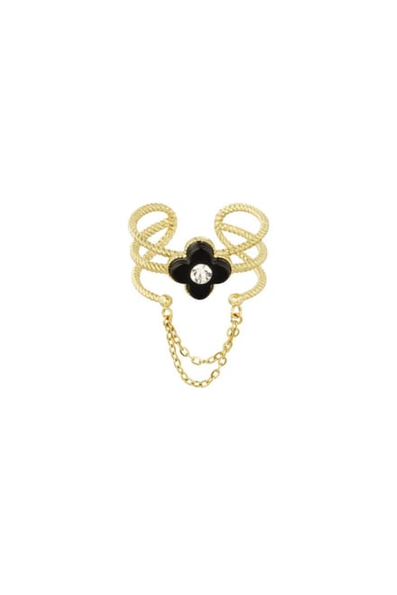 Bijoutheek Ring (Sieraad) klaver with chain Zwart