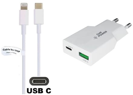 OneOne 36W snellader met 2 poorten + 1,2m OneOne USB C naar Lightning kabel. PD PPS lader. GAN oplader adapter past op Apple iPhone 13 Mini, iPhone 13 Pro, iPhone 13 Pro Max, iPhone 14, iPhone 14 Plus, 14 Pro, iPhone 14 Pro Max