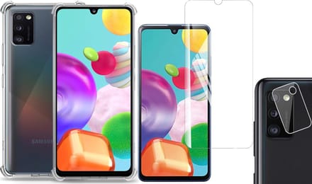 Hoesje geschikt voor Samsung Galaxy A41 - Screenprotector Glas & Camera Screen Protector - Transparant Shock Case