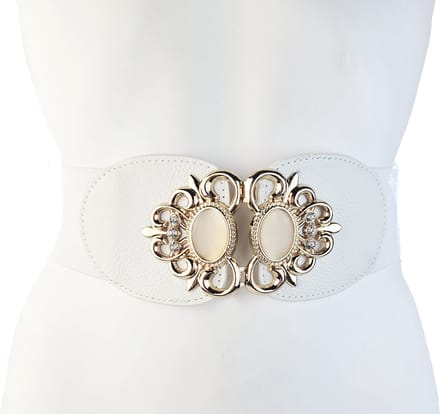 BamBella ® - Riem Maat S M L - Wit glitter steentjes Korset Mode Body Gothic Goth taille riem met Studs rits sluiting korset belt