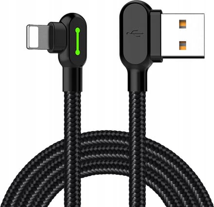 Mcdodo USB A naar Lightning Kabel - 3 Meter - 90° Hoekkabel - LED - Zwart