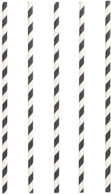 10x 100 Drinkrietjes papier Ø 6 mm · 24 cm zwart/wit Stripes