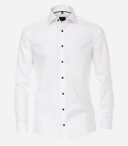 VENTI modern fit overhemd - popeline - wit met dubbele manchet - Strijkvrij - Boordmaat: 42