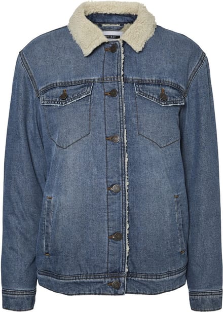 Dames Gevoerde nepbont spijkerjack Teddy Denim jas Warme Basisjas NMOLEmarke