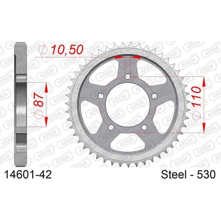 Stalen tandwiel Afam 530 42 dents