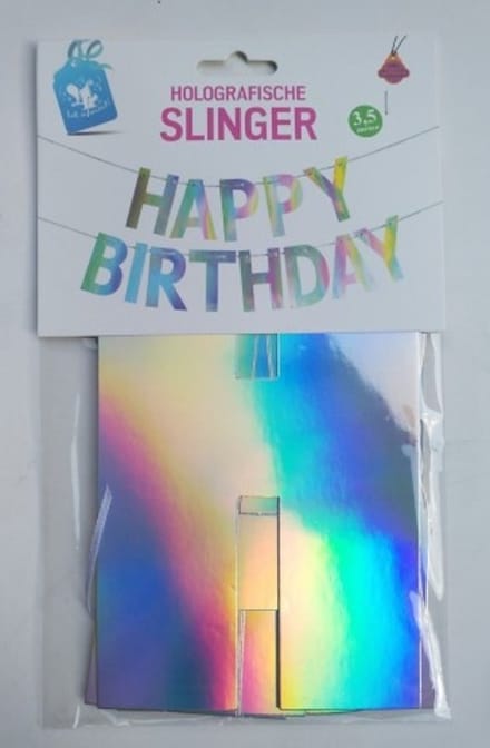 Letterslinger Happy Birthday - Zilver holografisch - Blokletters