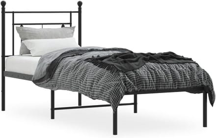 Eenpersoons Bedframe met Hoofdbord Zwart Metaal 80x200 cm