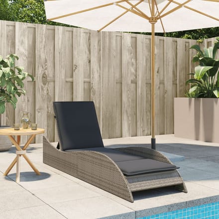 vidaXL - Ligbed - met - kussen - 60x205x73 - cm - poly - rattan - grijs