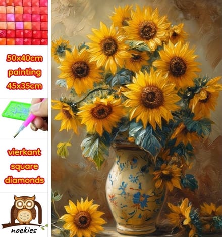 50x40cm Diamond Painting vaas met bloemen (vierkant) nr 14