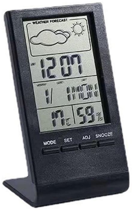 Thermometer, hygrometer, barometer, universele digitale wekker voor binnen en buiten met buitensensor en tijdweergave.
