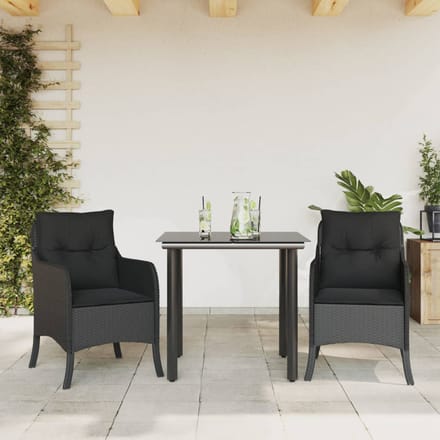 vidaXL - 3-delige - Tuinset - met - kussens - poly - rattan - zwart
