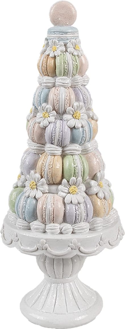 Clayre & Eef Decoratie Beeld Taart Ø 12x30 cm Wit Roze Kunststof Macarons