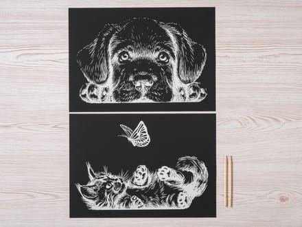 Crelando set krastekeningen 4-delig hond/kat zilver