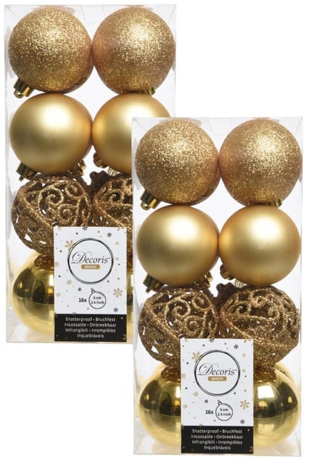 Decoris Kerstballen - 32x st - goud - D6 cm - kunststof - kerstversiering - kerstboomversiering