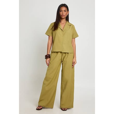 boohoo Dames Linnen-look Overhemd Met Korte Mouwen | Pistache | Maat: 34