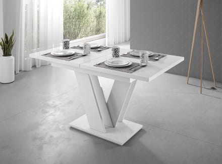 Meubella - Eetkamertafel Moris - Hoogglans wit - 160 cm - Uitschuifbaar