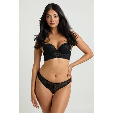 boohoo Dames Kanten Beugel Plunge Lingerie Set | Black | Maat: 34B