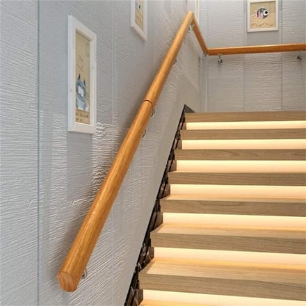 Trapleuning - Wandmontage - Veiligheid Binnen - Antislip Hout - 250cm - Houtkleur