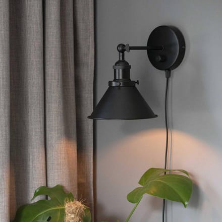 PR Home Wandlamp Anton met stekker, 18 cm, dimbaar, zwart