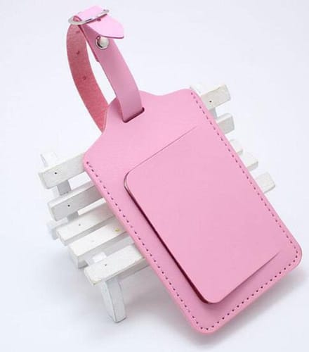 KELERINO. Kofferlabels - Bagagelabels - Leer - Venster - 2 stuks - Roze